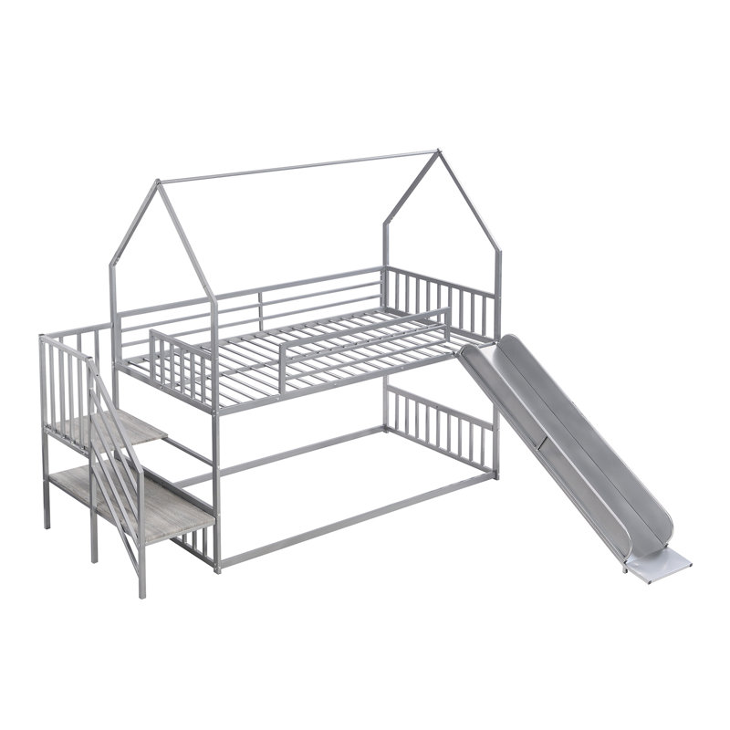 Metal Bunk Bed House Bed with Slide and Staircase