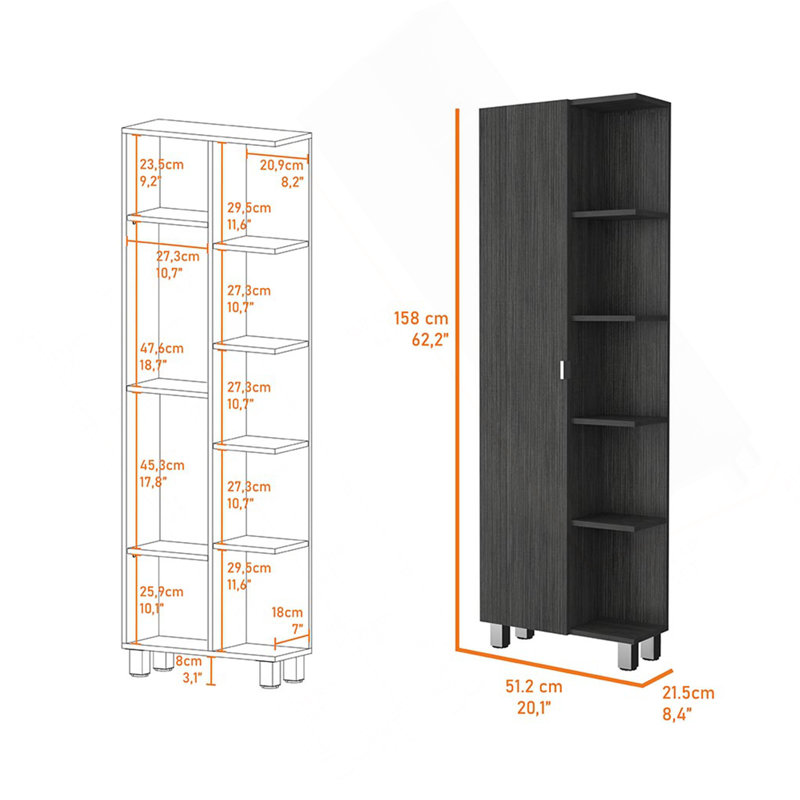 Armoire à linge Los Angeles, cinq tablettes, une armoire, cloisons, Fumée