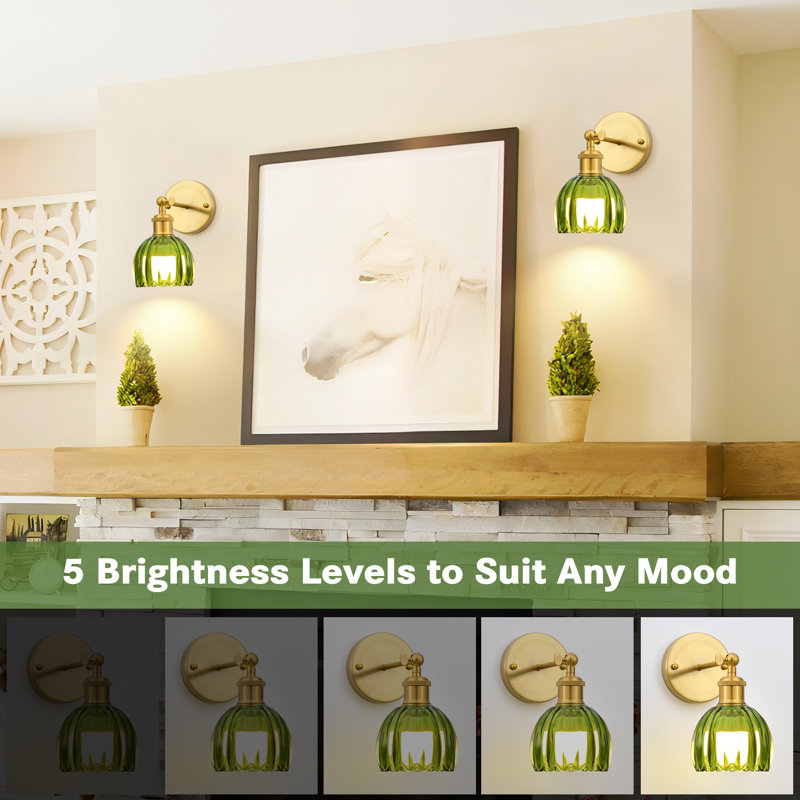Battery Operated Wall Sconces With Remote, Rechargeable Wireless Wall Sconce With Tulip Glass Shade, RGB Dimmable Light (Set Of 2)