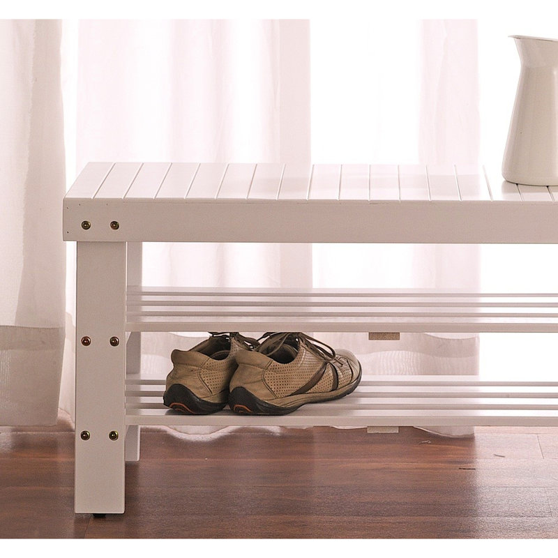 Banc à chaussures en bois à finition blanche avec tablette - de qualité fonctionnelle et solide, Blanc