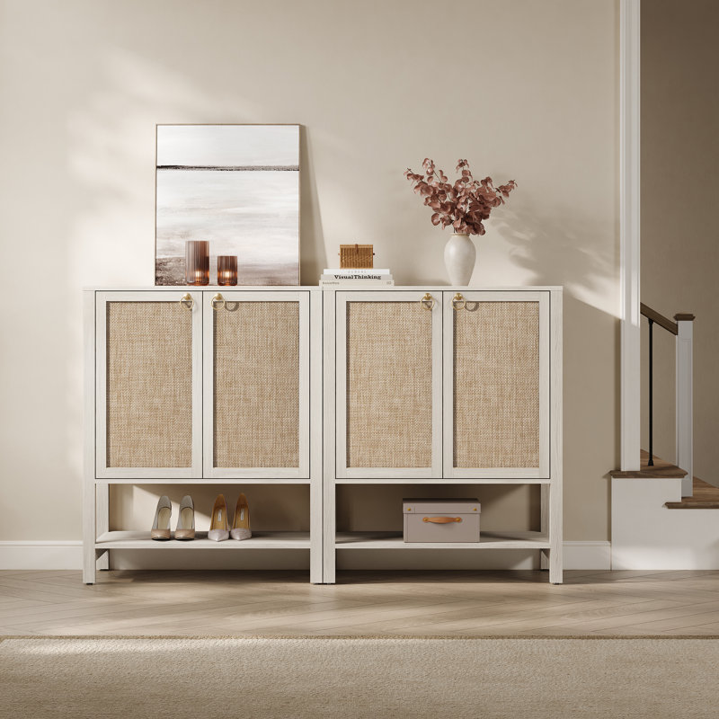 Pomodoro Boho Shoe Cabinet with Adjustable Shelves, White Cream Oak, Individual