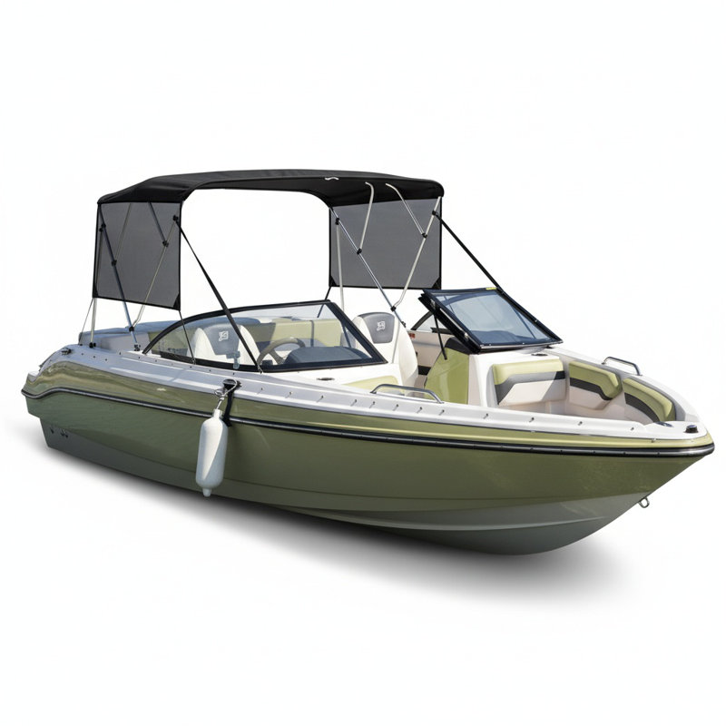 Dessus de bateau à 4 arches de l 96 po x H 54 po: toile de polyuréthane marine 600D, rideaux latéraux translucides à fermeture à glissière, structure en aluminium de 1 po, soleil imperméable (version rideau latéral translucide)