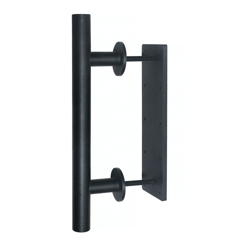 Matte Black and Brushed Steel Round Barn Door Handle Set
