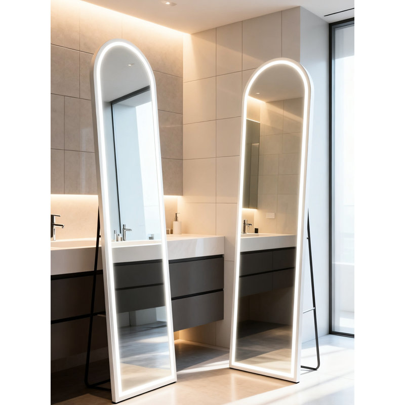 Miroir complet 63 "x 20" avec option de fixation murale, surface réfléchissante plus élevée, plusieurs intensités d'éclairage, miroir à cadre lisse à fixer sur le bord, réflexion HD, contrôle de luminosité sans étape,