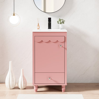Gamlet 18" Small Single Bathroom Vanity With Ceramic Sink Top, Faucet, Decorative Wavy Edge