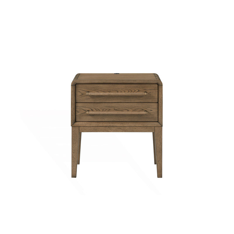 Table de chevet compacte avec deux tiroirs, Marron clair