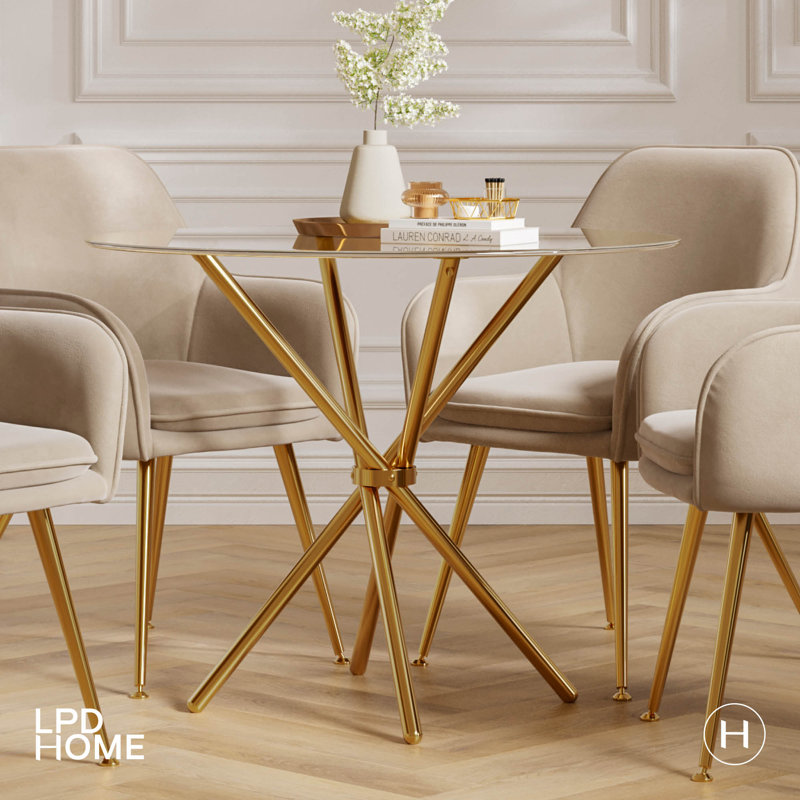 Casa Round Dining Table, Gold, Clear