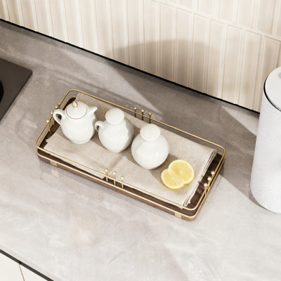 Decorative Vanity Tray For Bathroom Countertop And Kitchen Organization, Multi-Purpose Organizer For Toiletries, Perfume, Jewelry, And Spices With Non-Slip Mat