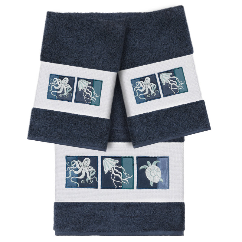 AVA 3 Piece Turkish Cotton Towel Set, Midnight Blue