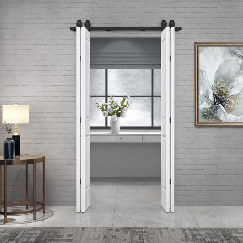 White MDF Composite Double Bi-Fold Barn Doors with Black Hardware