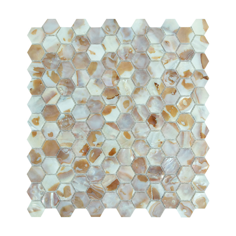 Mother of Pearl 1" x 1" Seashell Honeycomb Mosaic Wall Tile, Sand Dune
