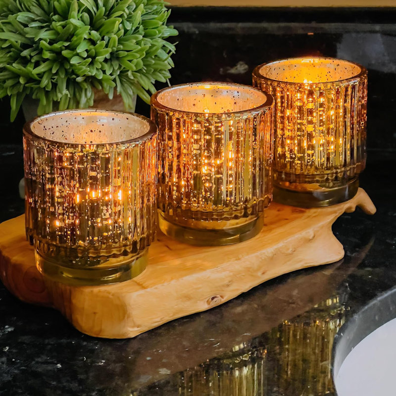 Ensemble de 6 porte-bougies en verre nervuré Vintage