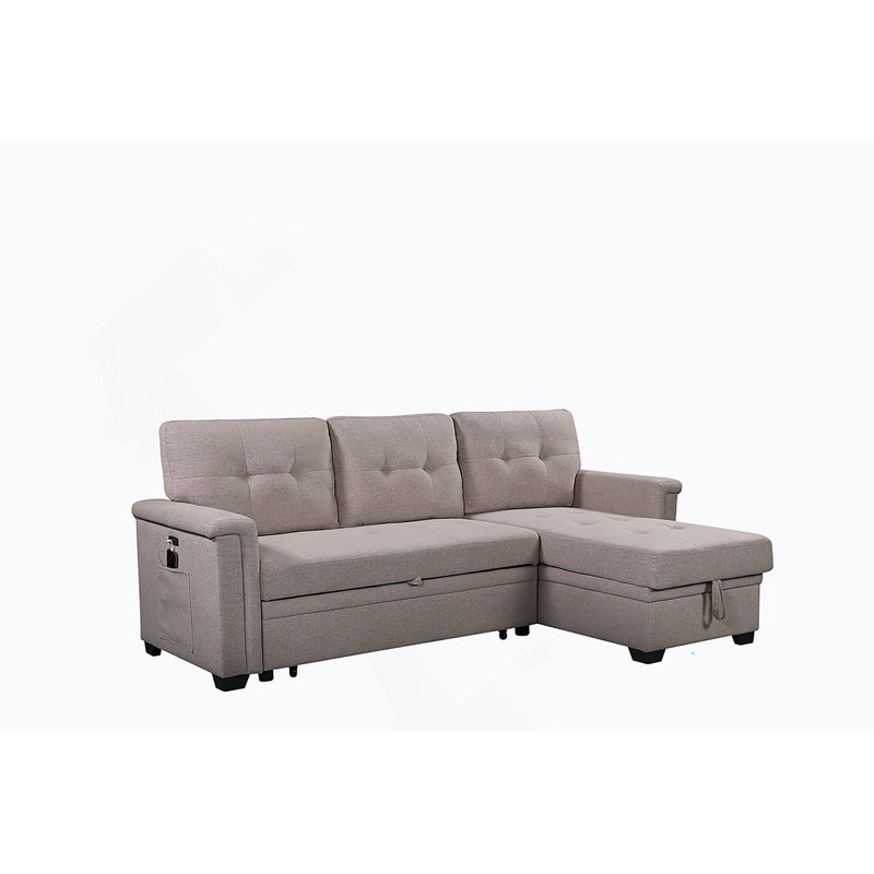 84" Light Gray Reversible Sleeper Sectional Sofa
