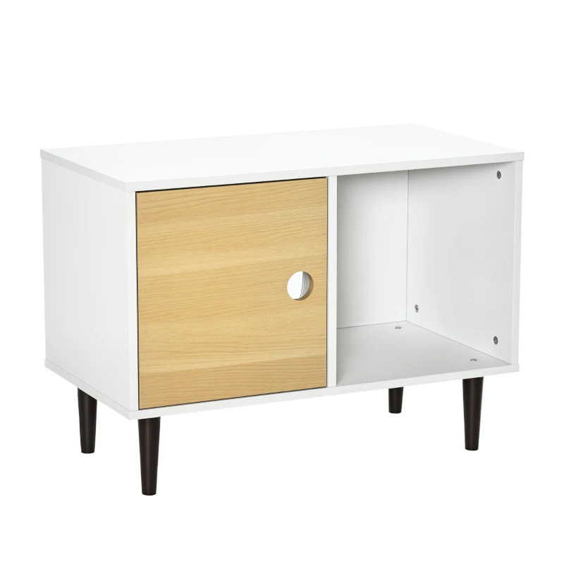 White Indoor Elevated Cat Constructed By P2 Particleboard And Pinewood, Having A Comfortable Cushion, Big Door Vent, Keeping Away From Moist Home In White, Made Using Grade Pinewood Legs, Providing