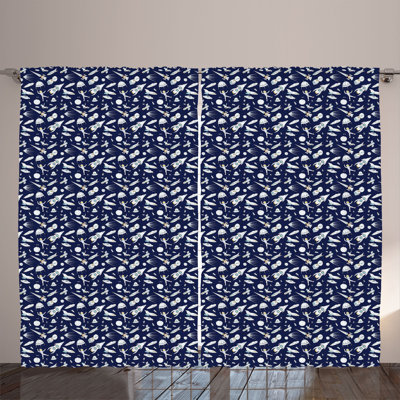 Rustic curtain, children's cosmic adventure, indigo white