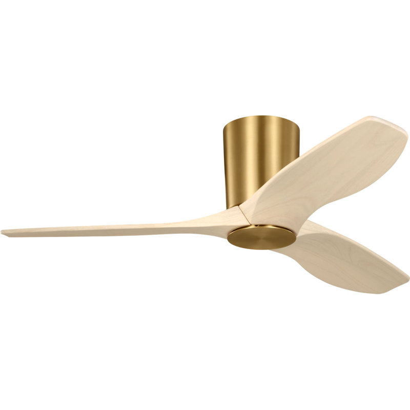 Seyra Smart Hugger LED Ceiling Fan, Burnished Brass, 44" Wide, Washed White Oak