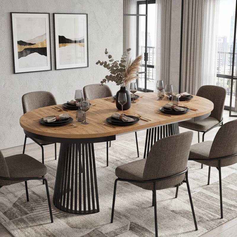 Extendable Metal Base Dining Table, Black, Golden Kraft
