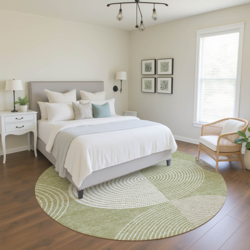 Premium Machine Washable Mayfield AMF2281 Geometric Rug, Aloe, 8' Round