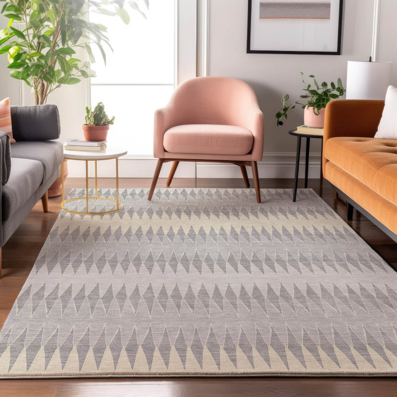 Premium Machine Washable Prisco Silver Rug, Rectangle 5' x 7'6"