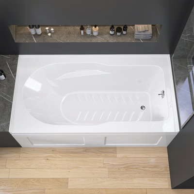 60 In. X 32 In. Alcove/Apron Front Soaking Bathtub With Right Drain Hole Rectangular Acrylic Non-Slip Tub In White