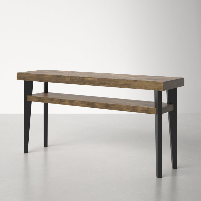 Acacia Wood Console Table with Black Painted Legs and Storage Shelf