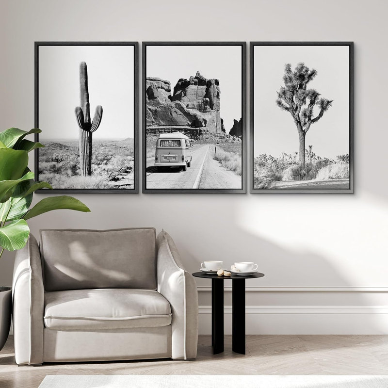 Cactus, paysage désertique, arbre de Joshua, photographie de paysage, paysage du sud-ouest, Noir, H 24 po x l 48 po