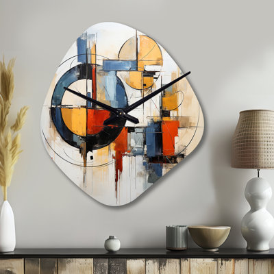 Colourful Mid Century Abstract Fusion I - Nebula Shape Large Multi-Colour Wall Clock Sculpture