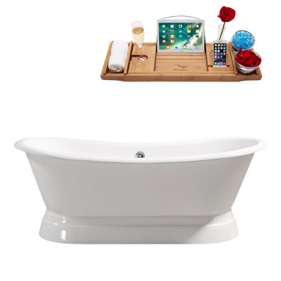 Baignoire de trempage autoportante 71 po avec plateau en bambou Streamline