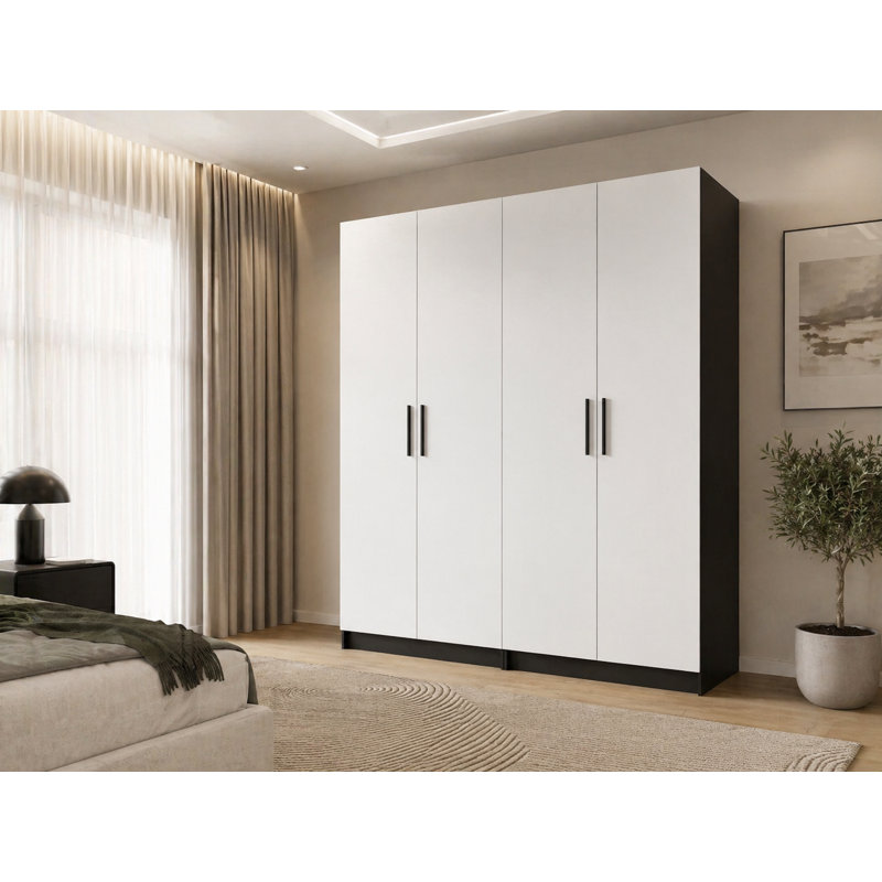 Nitra 4 Door Solid + Manufactured Wood Wardrobe, Black/White