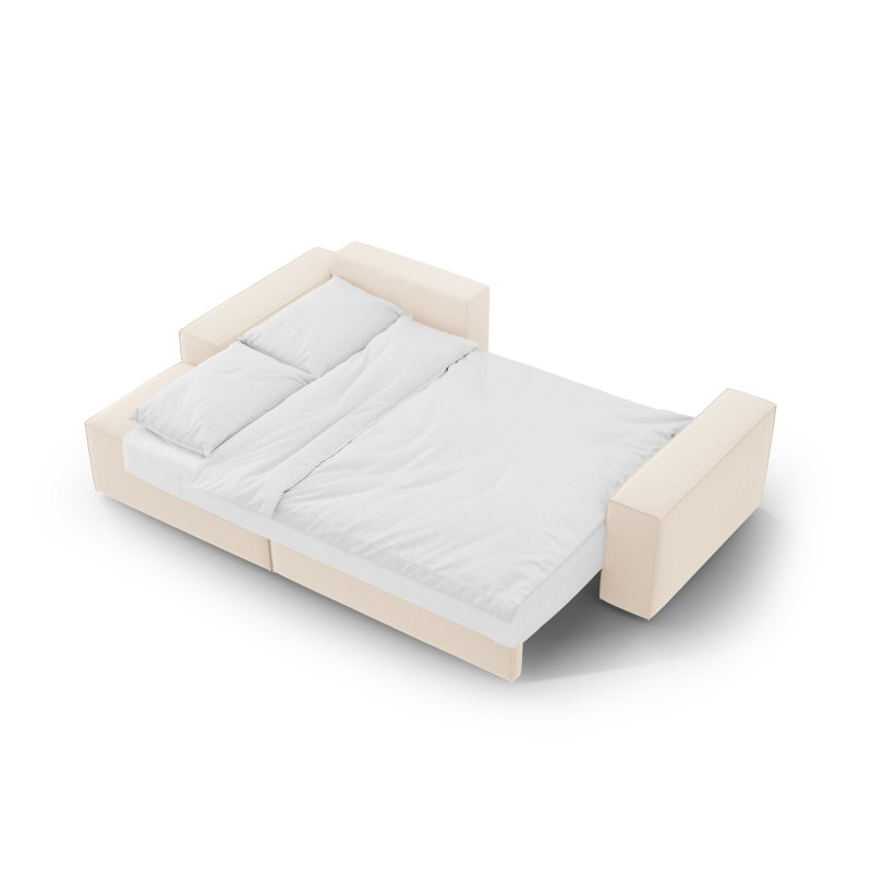 Alisbha 3 Seater Sofa Bed, Light Beige, Velvet, Left-Hand Facing