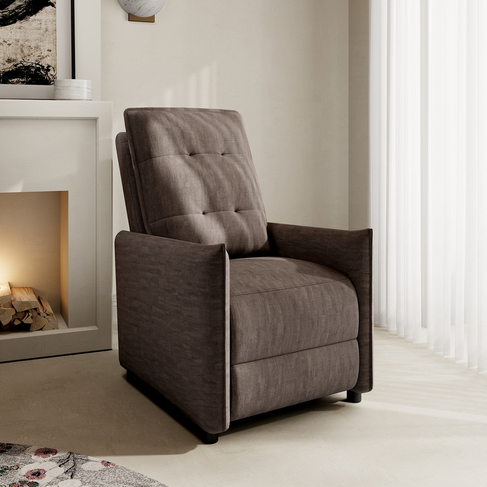 Latitude Run® Modern Manual Recliner Chair, Velvet Upholstery With Deep ...