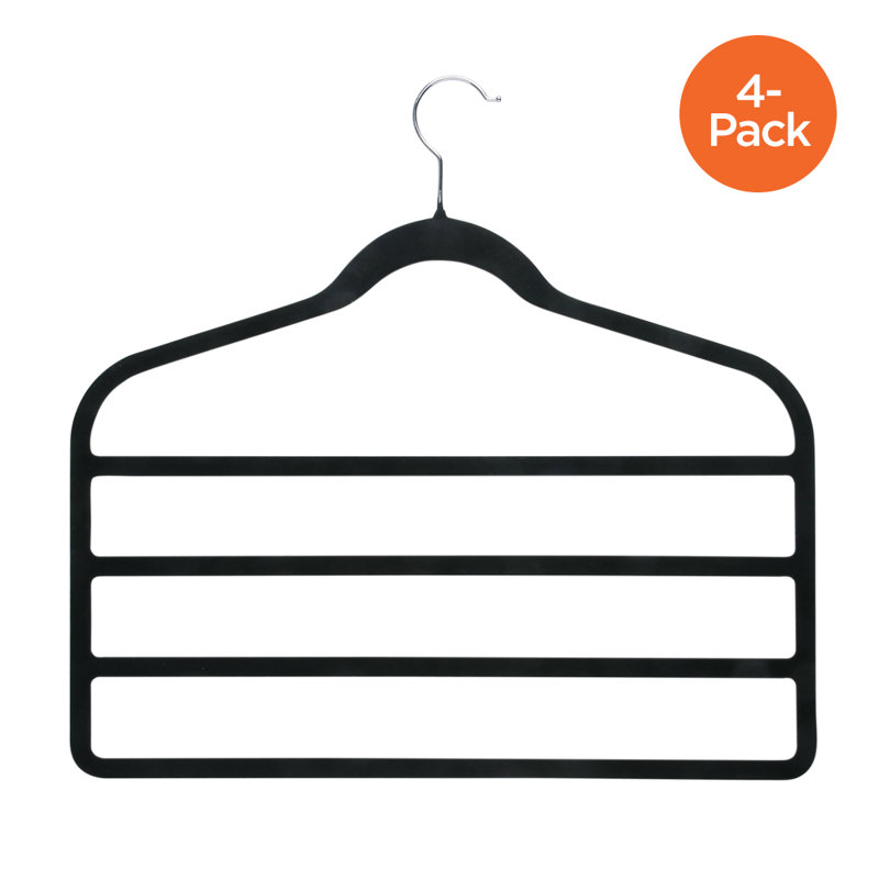 Black Velvet 4-Tier Non-Slip Pants Hangers, 4 Pack