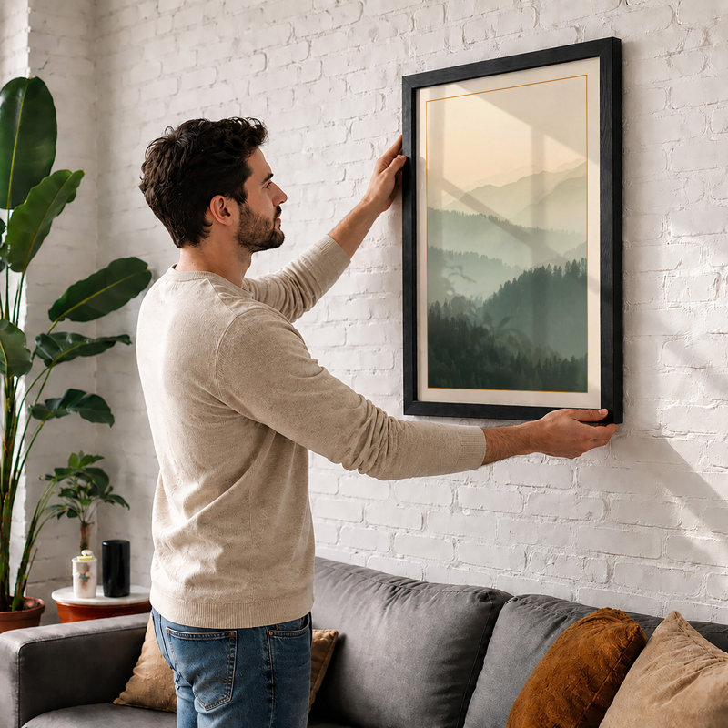 Mountains in Mist Scandinavian - Framed Print, A3 - 42.0 x 29.7 cm, White