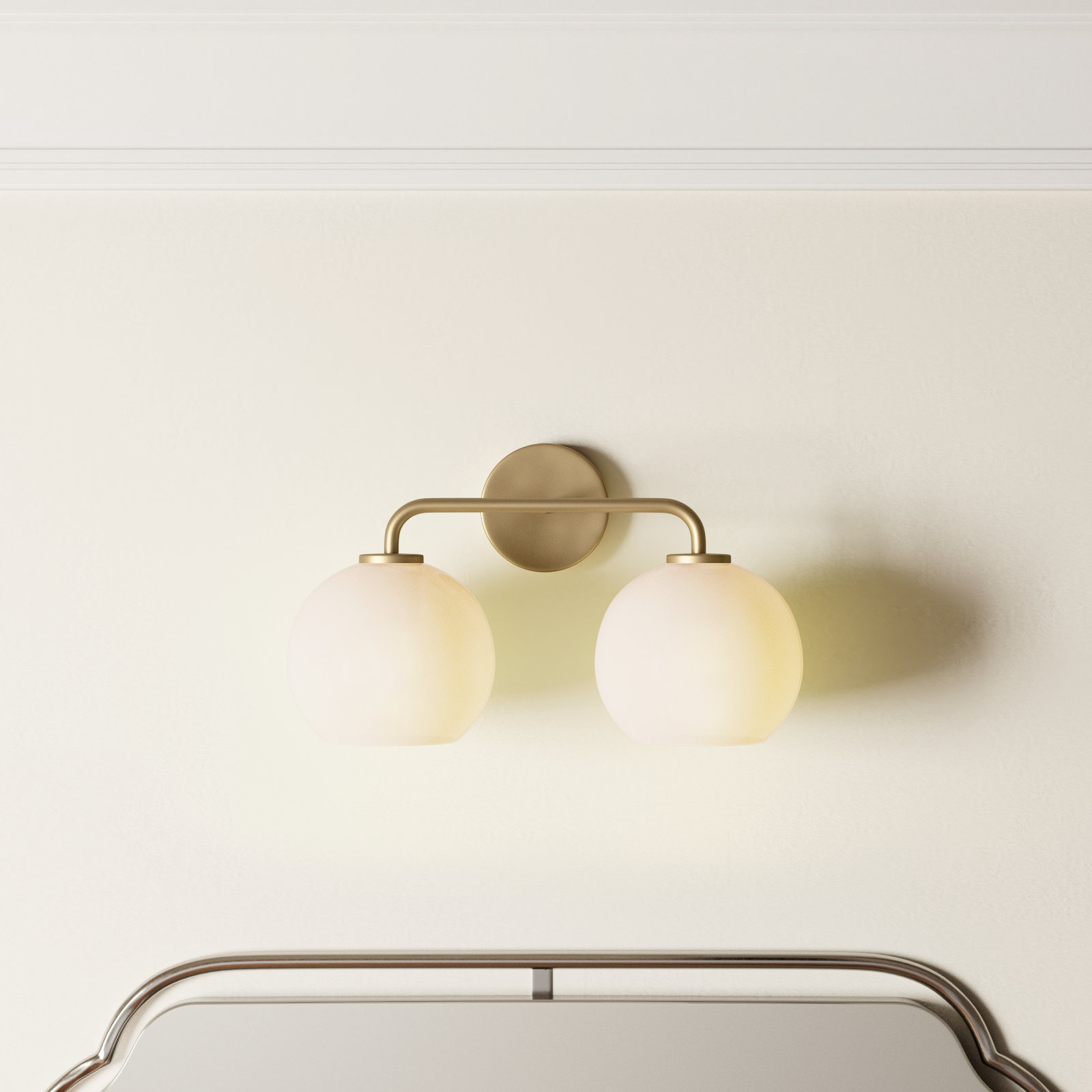 Childerley 2 Light Vanity, Satin Brass, White