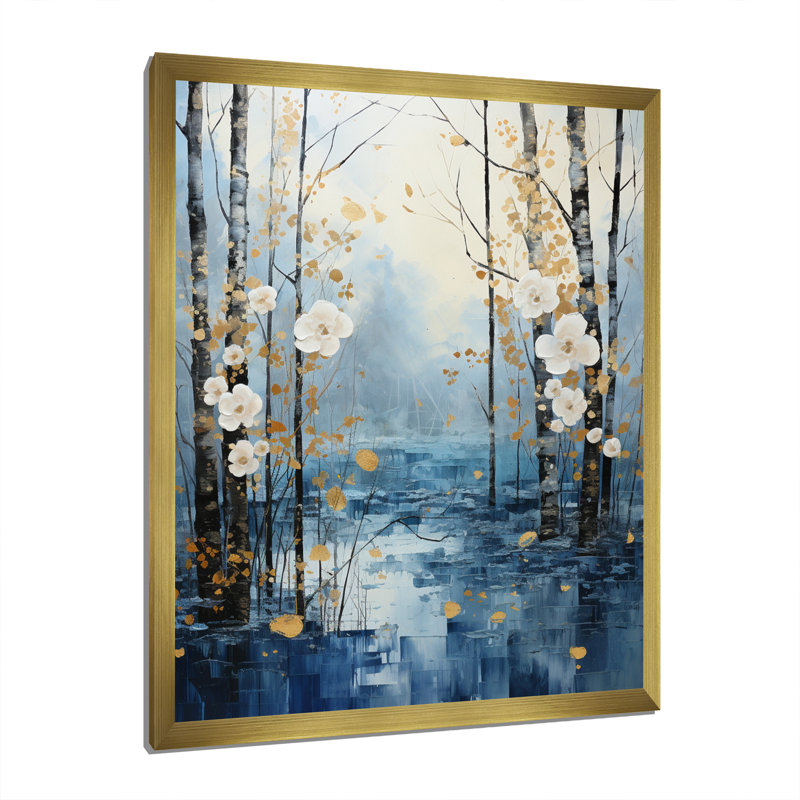«Letreece Birch Woods Moonlit Symphony V», reproduction d'art sur toile, H 40 po x l 30 po x P 1,5 po, Encadrement doré