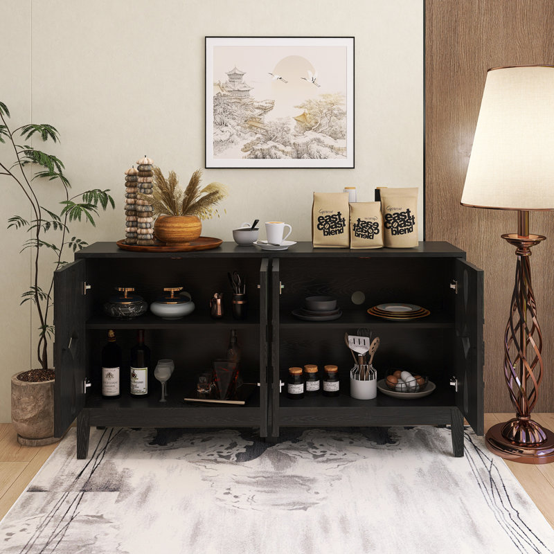 60.50 Inch Sideboard With 4 Doors And Adjustable Shelves, Black