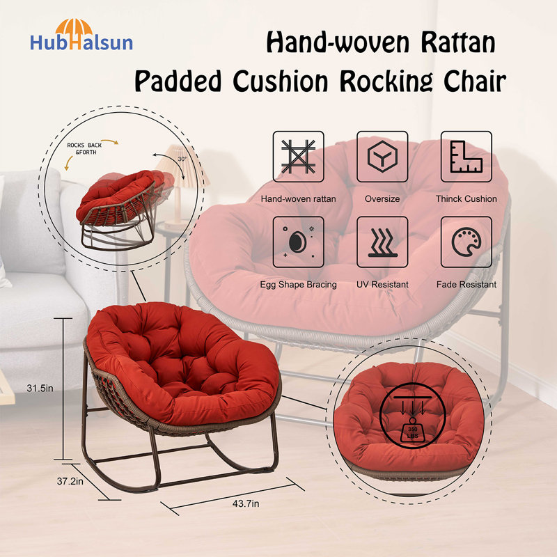 Outdoor Ladena Rocking Rattan Chair With Cushions And Rattan Coffee Table, Red