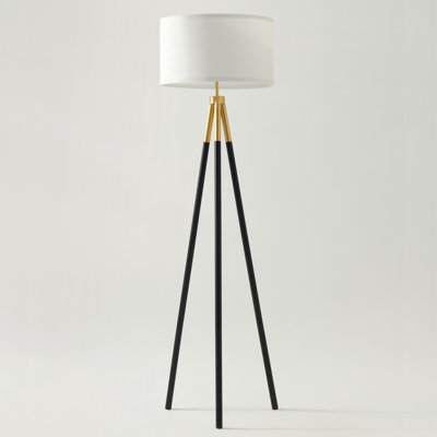Levi 61 in. Mid Century Modern Tripod Floor Lamp with Fabric Drum Shade- LED Bulb Included