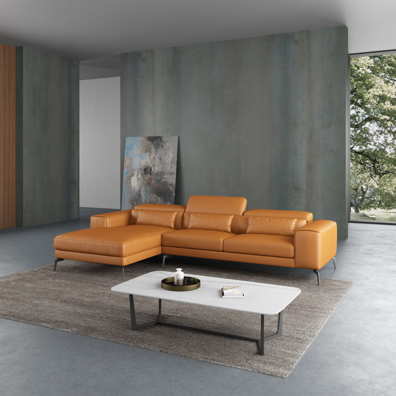 Cavour Sectional, Left Hand Facing, Cognac Genuine Leather
