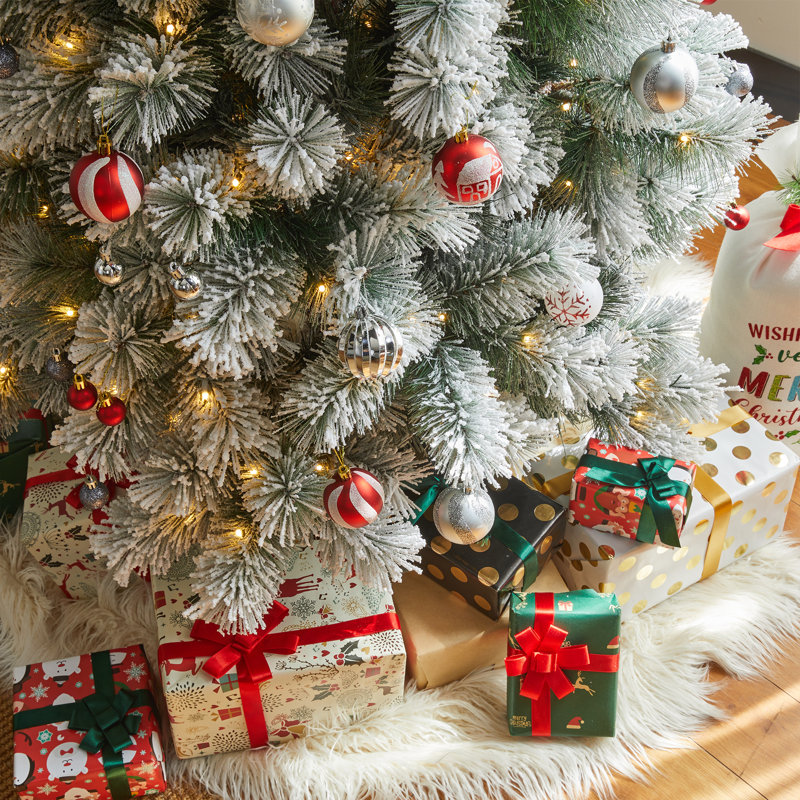 9' White Flocked Pine Christmas Tree with Multicolored Lights