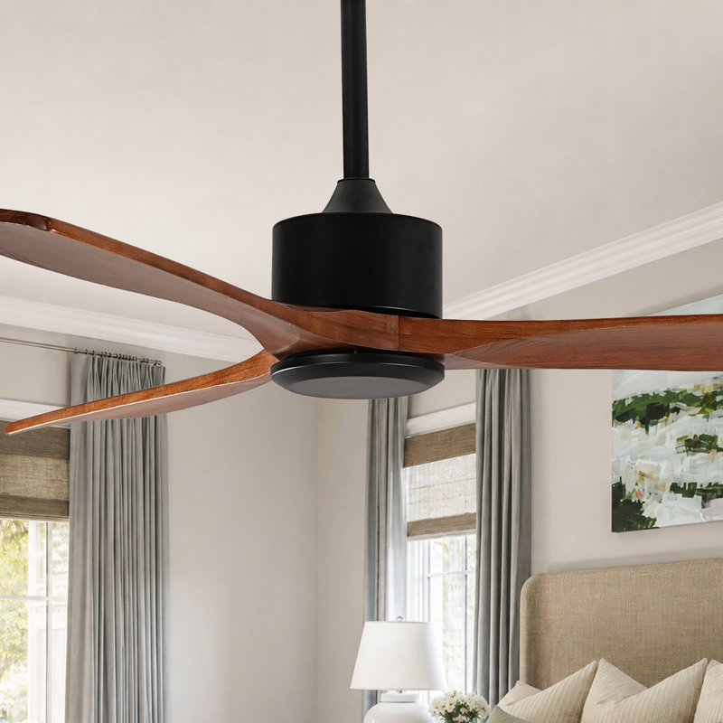 Ventilateur de plafond en bois de 52 pouces sans lumière avec pales en bois massif, moteur à courant continu réversible silencieux et télécommande