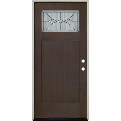 R400 Series Prehung Fiberglass 36 in. x 80 in. Left Hand Inswing Chestnut Lumina Decorative Glass Top Lite