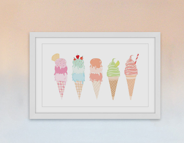 «Ice Cream Cones» par Diana Alcala - reproduction de cadre photo sur papier, H 30 po x l 45 po x P 1,5 po