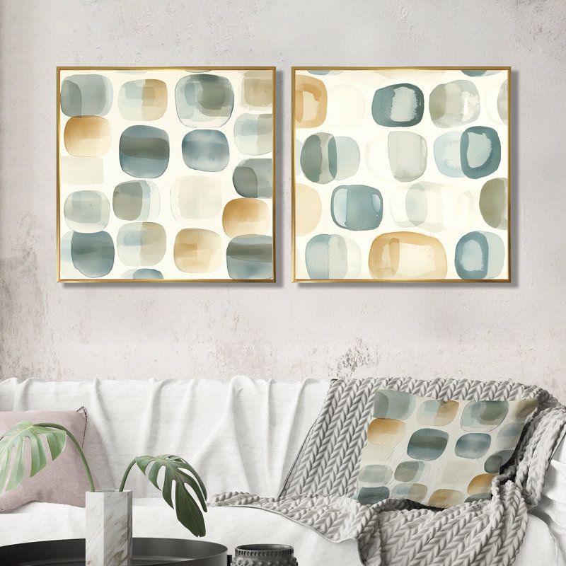 «Minimalist Meditation Stone Collage III», art mural méditation - ensemble d'art mural traditionnel 2 pièces, Cadre flottant