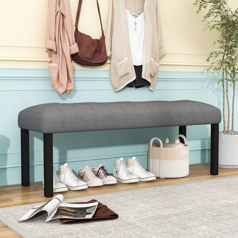 Banc de salle à manger rembourré moderne avec pieds en bois d'hévéa pour couloir, Gris
