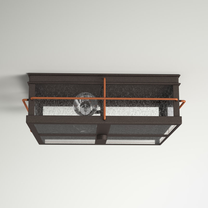 Bronze and Copper 2-Light Outdoor Flush Mount with Glass Panels