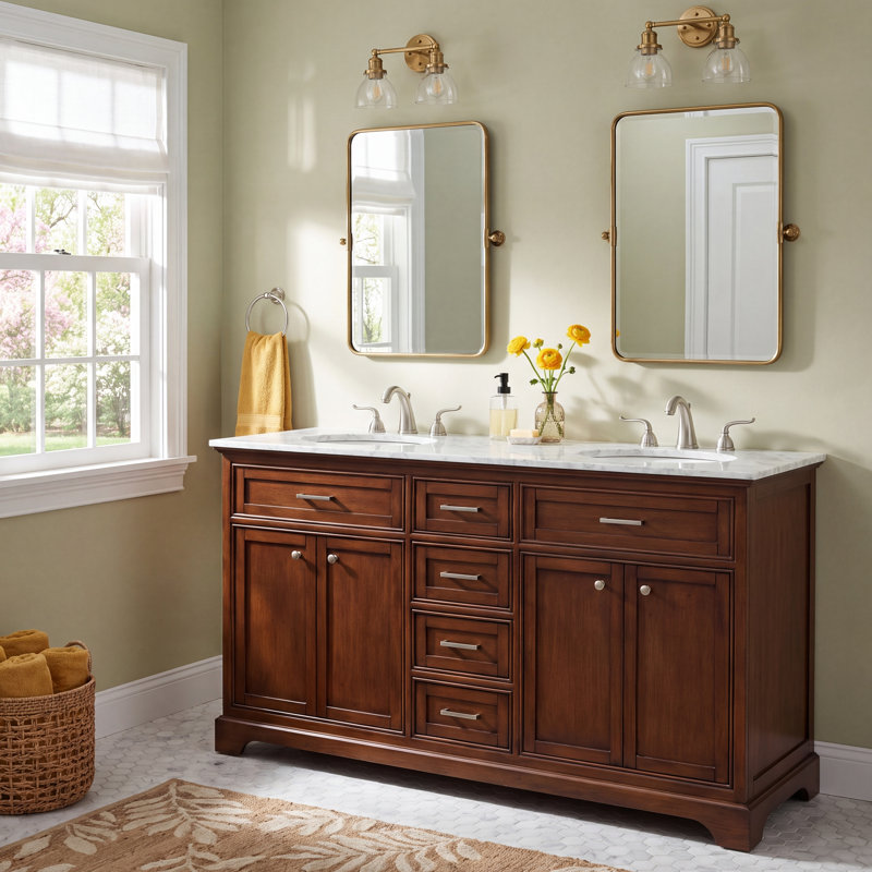 Hermes 60'' Double Bathroom Vanity with Marble Top, Teak