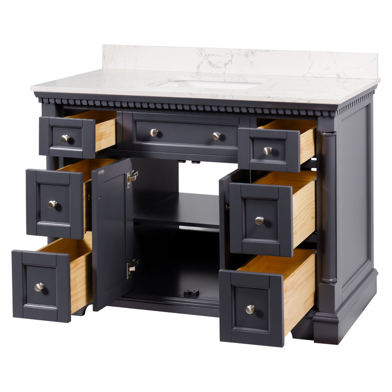 Fossen 48" Single Bathroom Vanity with Marine Gray Cabinet and Engineered Marble Countertop, Marine Gray, Engineered Marble