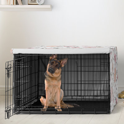Couvre-cage aquarelle floral rose et gris pour chien par Sweet Jojo Designs