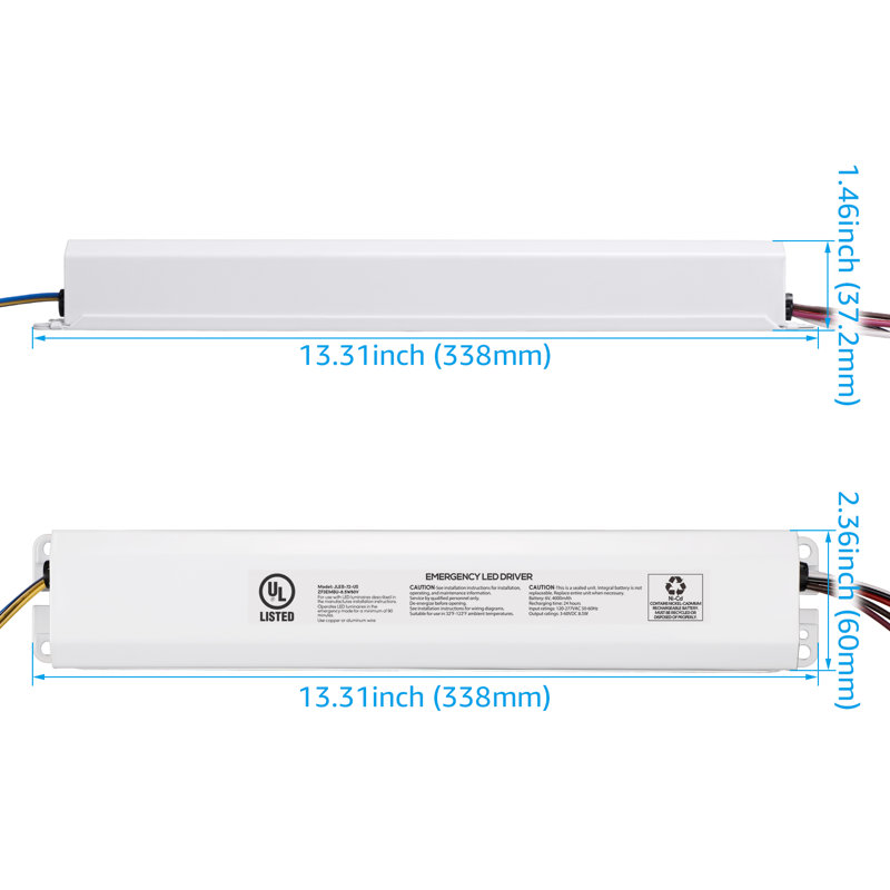 Conducteur de batterie de secours de 8,5 W, 120-277 V CA, 3-60 V CC, homologué UL et FCC, plus de 90 minutes d'éclairage de secours